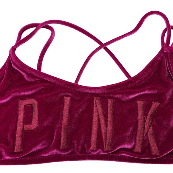 Victoria's Secret PINK Velour Embroidered Spell Out Bikini Top Pink Purple Small - Picture 5 of 6